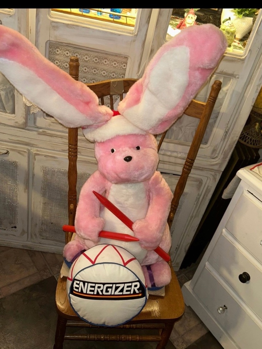 Vtg 1989 Trudy Energizer Bunny 36" Jumbo Plush Santa Christmas Store Display